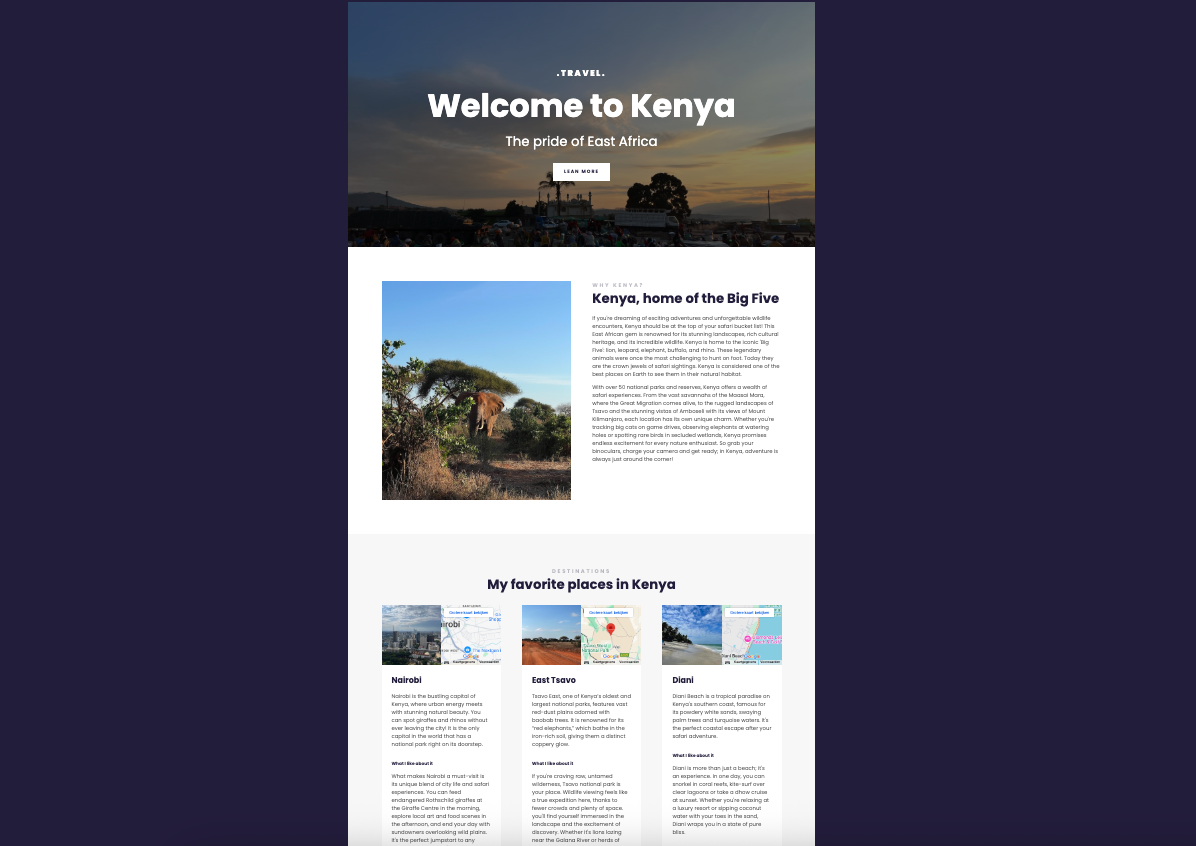 travel landing page
